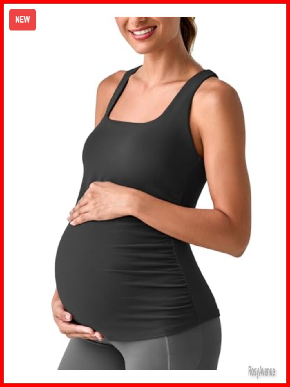 Maternity Tank Top with Built-in Bra Removable Pads Ruched Sides